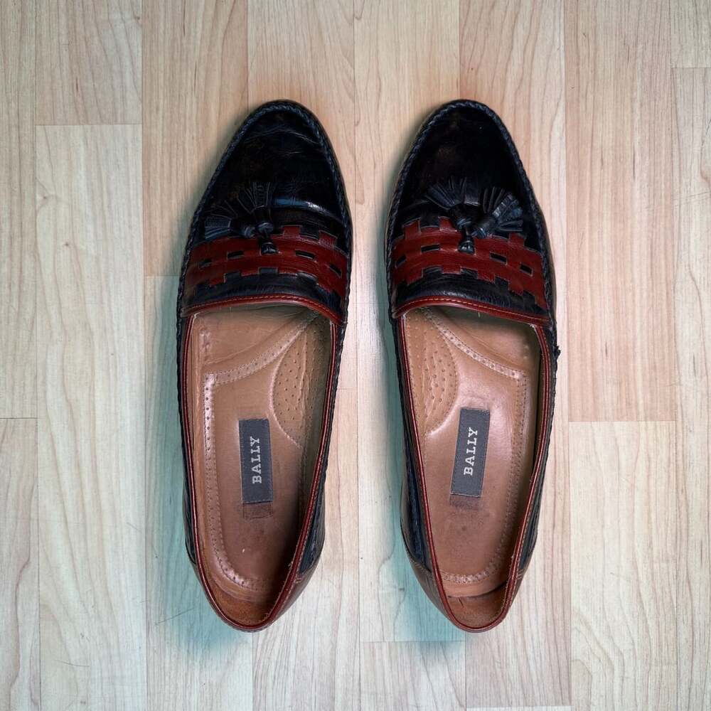 Vintage Bally Marcella Tassel Loafers Red and Black Leather Size 9M